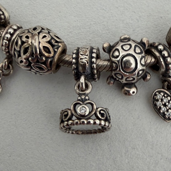 Pandora Silver Snake Charm Bracelet with Heart , Tiara, & Star - Picture 3 of 4